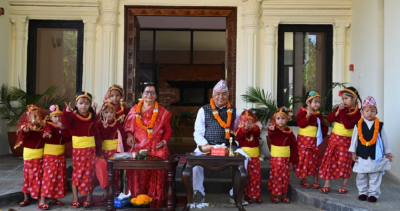  महानवमीमा राष्ट्रपति पौडेलद्वारा नवकन्याको पूजा 